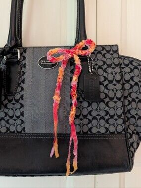 handmade pink & orange tassel bow accessory for purses, hair, & bags